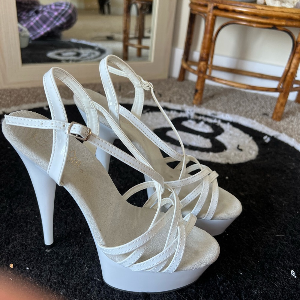 white pleaser sandals size 9